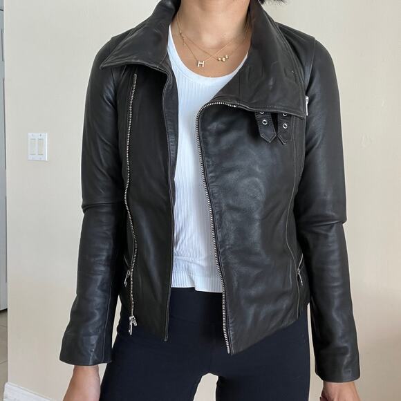 NWT All Saints Bales Biker Leather Jacket Women's XS - Picture 3 of 13